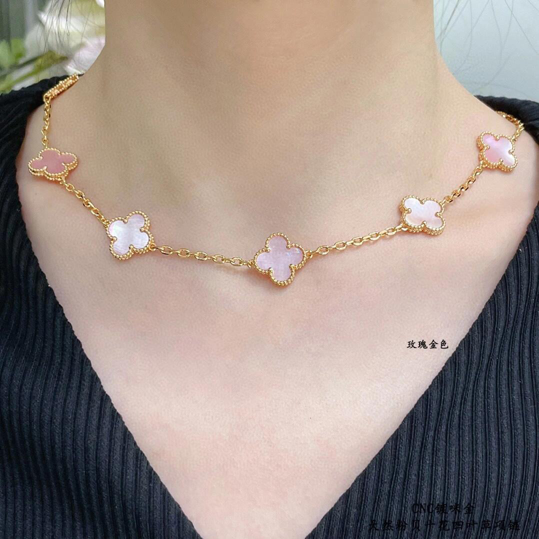 [Avelora Jewelry ]CLOVER 10 MOTIFS PINK MOP NECKLACE