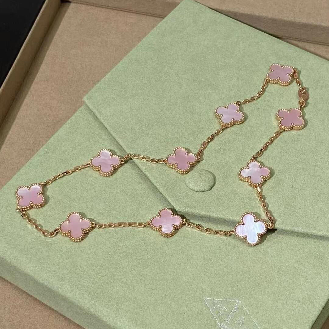 [Avelora Jewelry ]CLOVER 10 MOTIFS PINK MOP NECKLACE