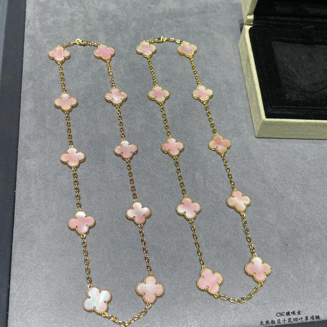[Avelora Jewelry ]CLOVER 10 MOTIFS PINK MOP NECKLACE