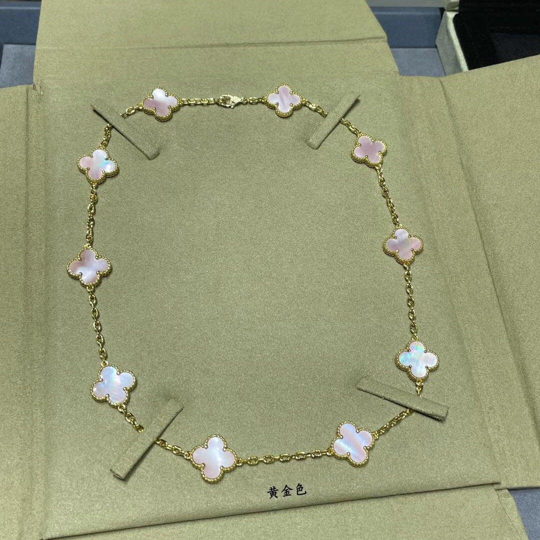 [Avelora Jewelry ]CLOVER 10 MOTIFS PINK MOP NECKLACE