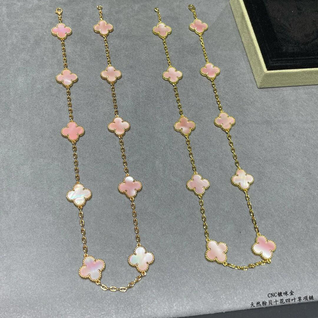 [Avelora Jewelry ]CLOVER 10 MOTIFS PINK MOP NECKLACE