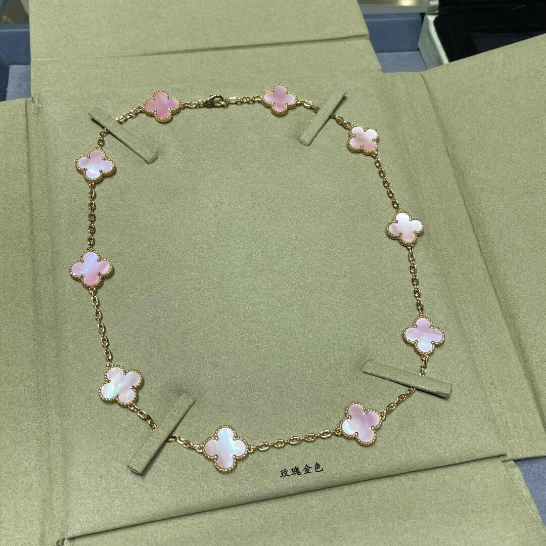 [Avelora Jewelry ]CLOVER 10 MOTIFS PINK MOP NECKLACE