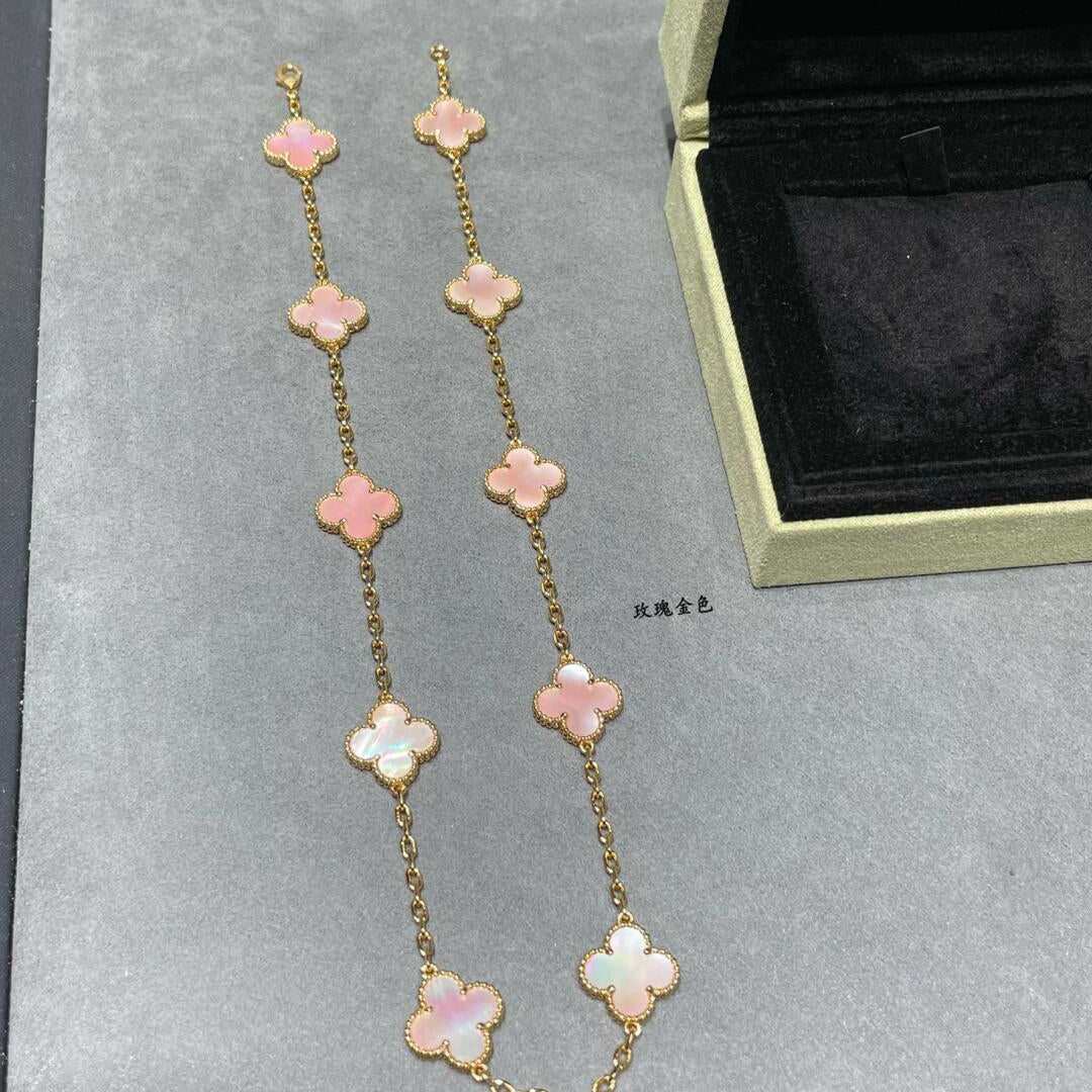[Avelora Jewelry ]CLOVER 10 MOTIFS PINK MOP NECKLACE