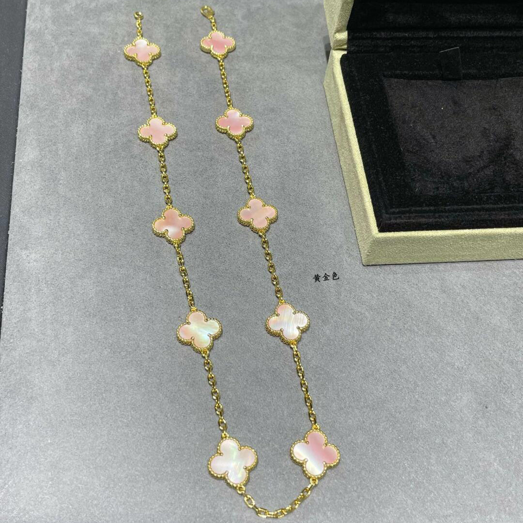 [Avelora Jewelry ]CLOVER 10 MOTIFS PINK MOP NECKLACE