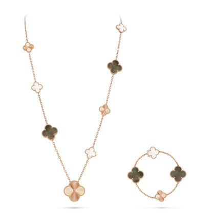 [Avelora]DETACHABLE 15-MOTIF CLOVER STATEMENT SET - GREY MOTHER-OF-PEARL & LASER