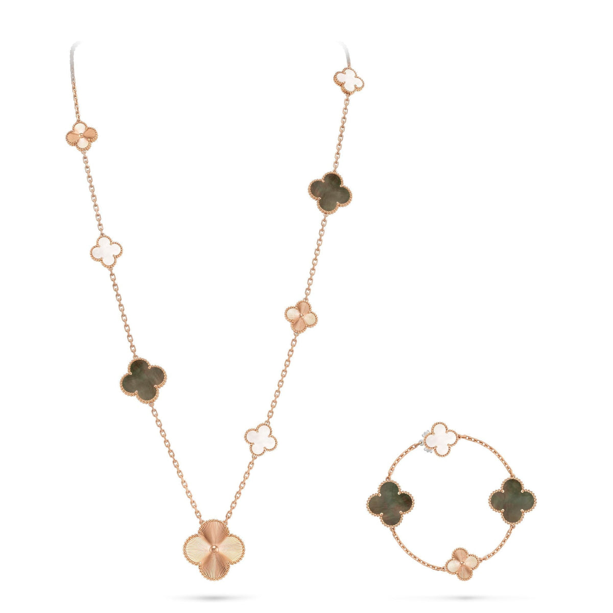 [Avelora Jewelry ]DETACHABLE CLOVER 15(11+4) FLOWER ROSE GOLD NECKLACE SET