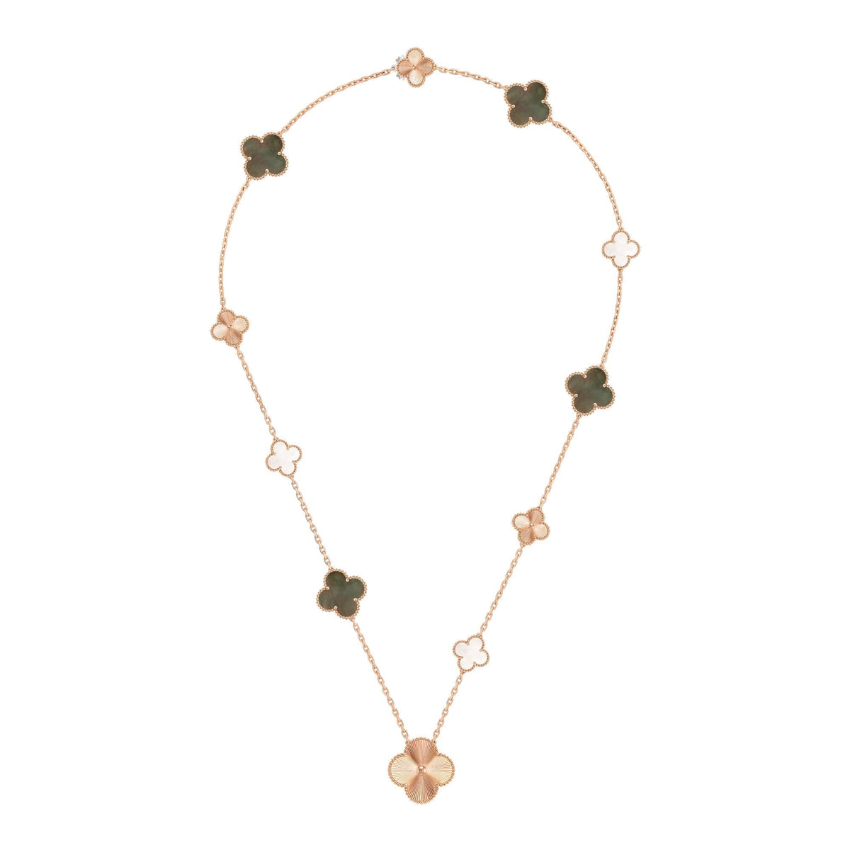 [Avelora Jewelry ]DETACHABLE CLOVER 15(11+4) FLOWER ROSE GOLD NECKLACE SET