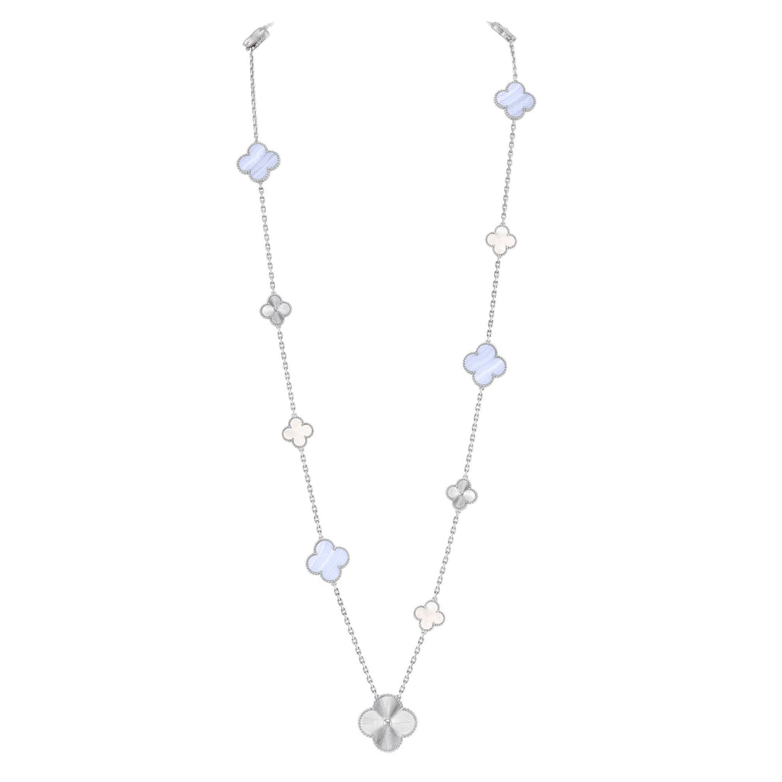 [Avelora Jewelry ]DETACHABLE CLOVER 15(11+4) FLOWER SILVER NECKLACE SET