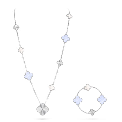 [Avelora]DETACHABLE 15-MOTIF CLOVER STATEMENT SET - PURPLE CHALCEDONY & LASER