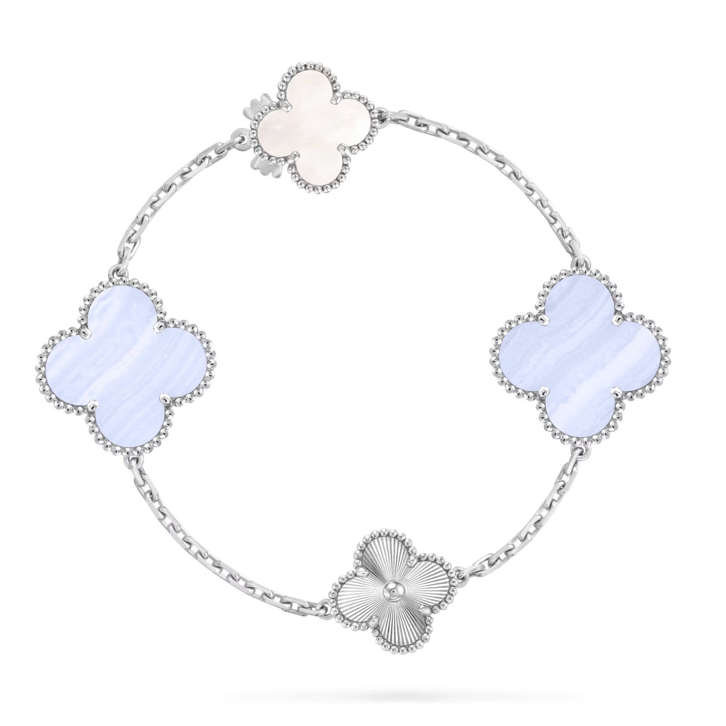 [Avelora]DETACHABLE 15-MOTIF CLOVER STATEMENT SET - PURPLE CHALCEDONY & LASER