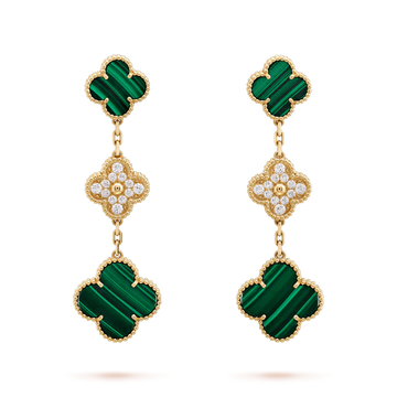 [Avelora Jewelry ]CLOVER EARRINGS GOLD MALACHITE DIAMOND 3 MOTIF