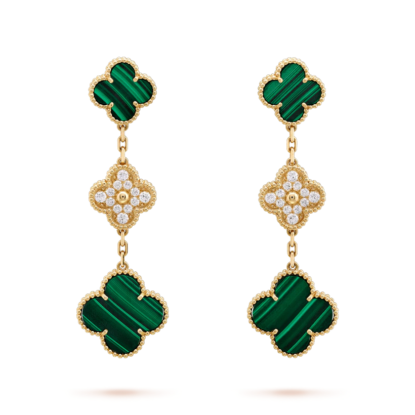 [Avelora Jewelry ]CLOVER EARRINGS GOLD MALACHITE DIAMOND 3 MOTIF