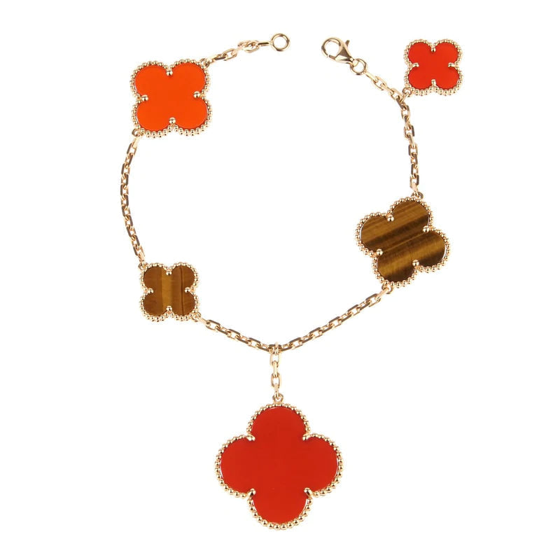 [Avelora Jewelry ]CLOVER BRACELET 5 MOTIFS CARNELIAN TIGER EYE