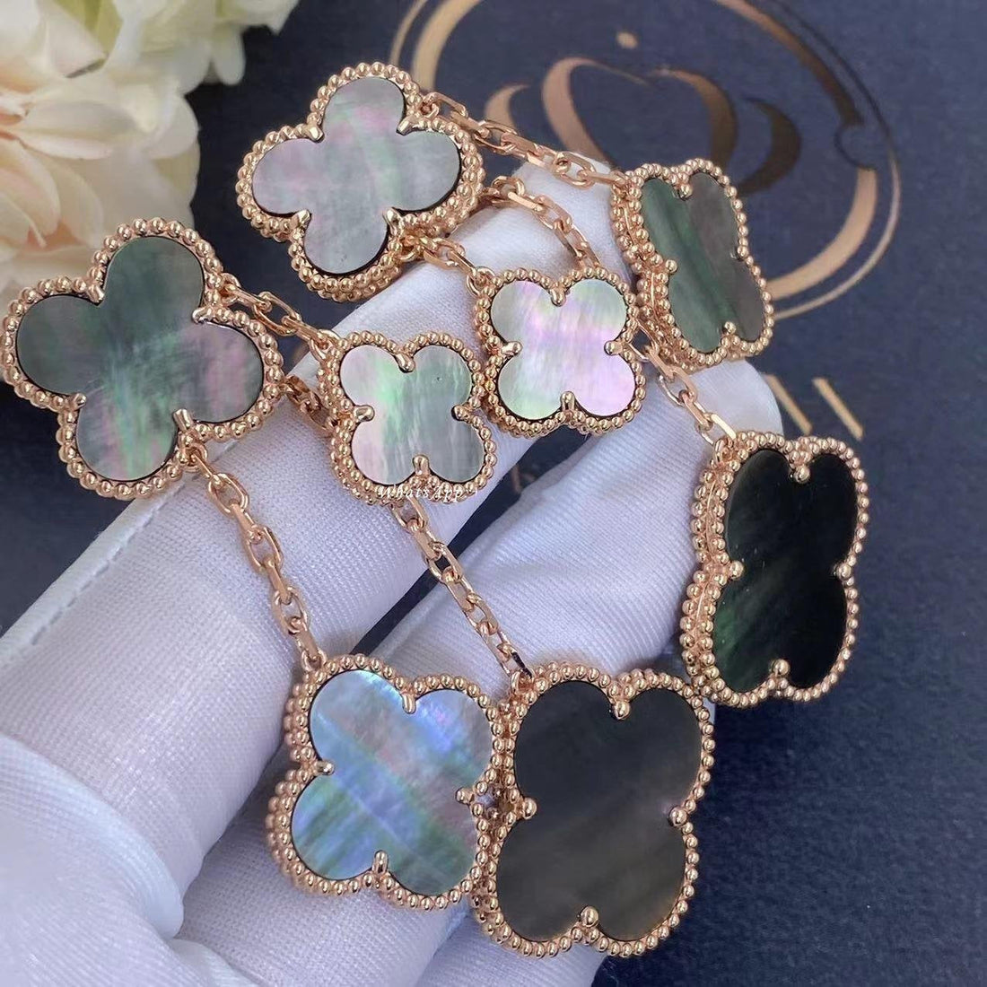 [Avelora Jewelry ]CLOVER EARRINGS DARK MOP 4 MOTIFS ROSE GOLD