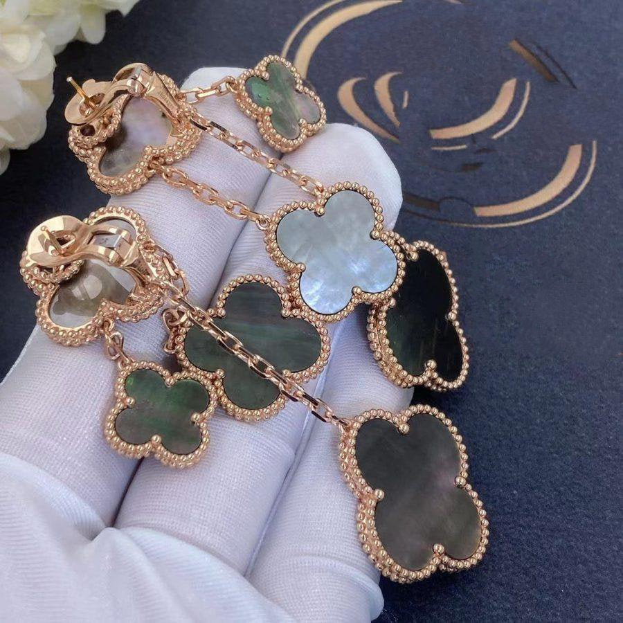 [Avelora Jewelry ]CLOVER EARRINGS DARK MOP 4 MOTIFS ROSE GOLD