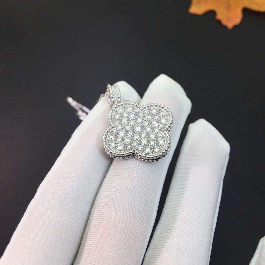 [Avelora Jewelry ]CLOVER 25MM SILVER FULL DIAMOND BIG CLOVER NECKLACE