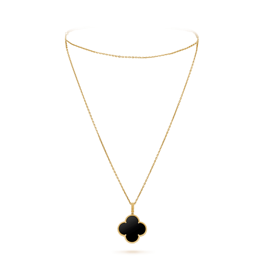 [Avelora Jewelry ]CLOVER 25MM GOLD ONYX BIG CLOVER NECKLACE