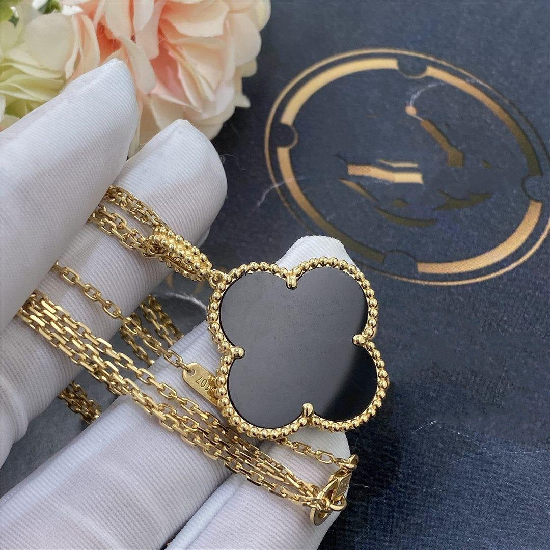 [Avelora Jewelry ]CLOVER 25MM GOLD ONYX BIG CLOVER NECKLACE