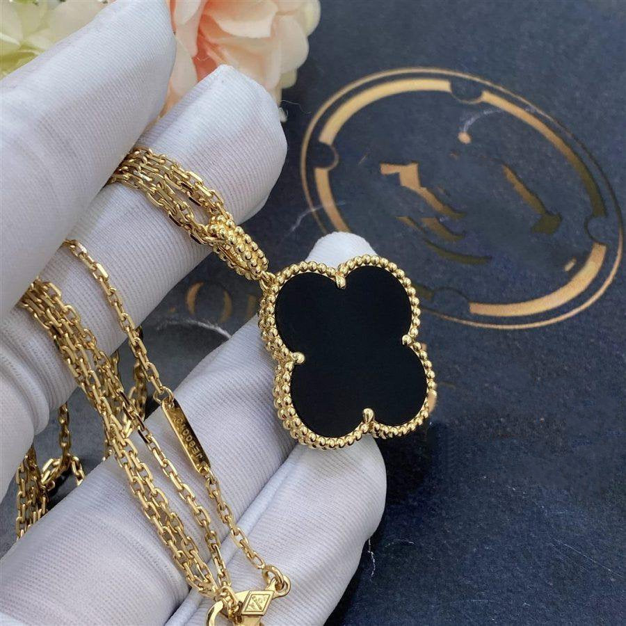 [Avelora Jewelry ]CLOVER 25MM GOLD ONYX BIG CLOVER NECKLACE