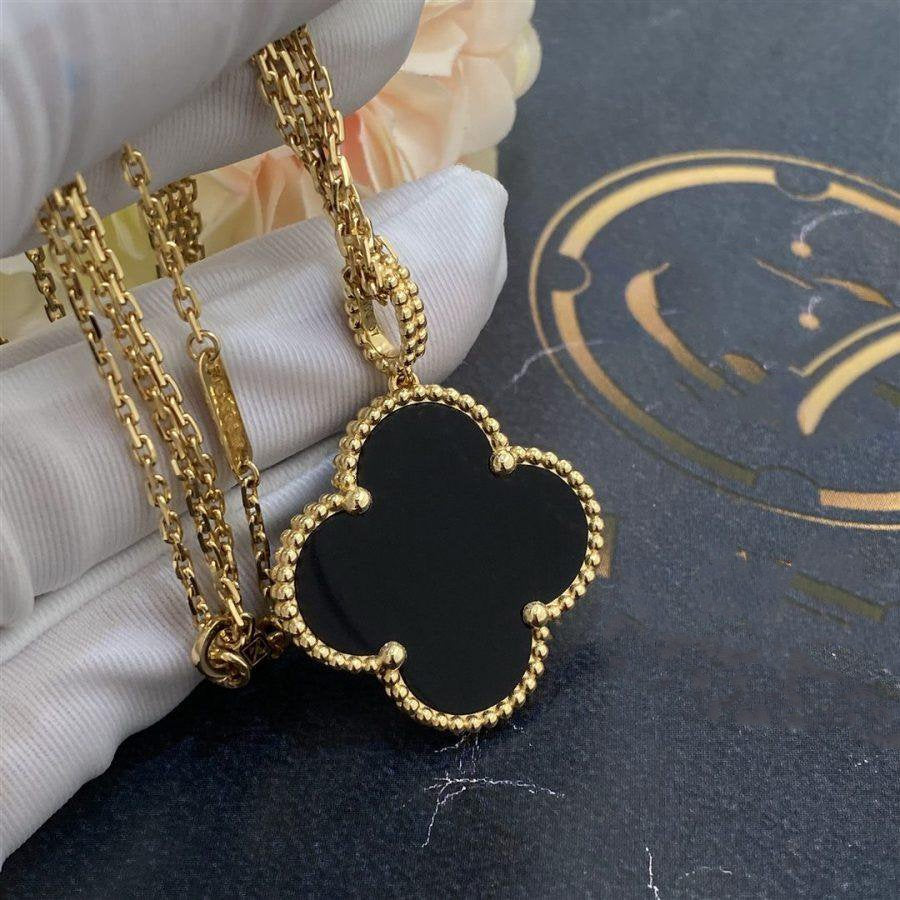 [Avelora Jewelry ]CLOVER 25MM GOLD ONYX BIG CLOVER NECKLACE