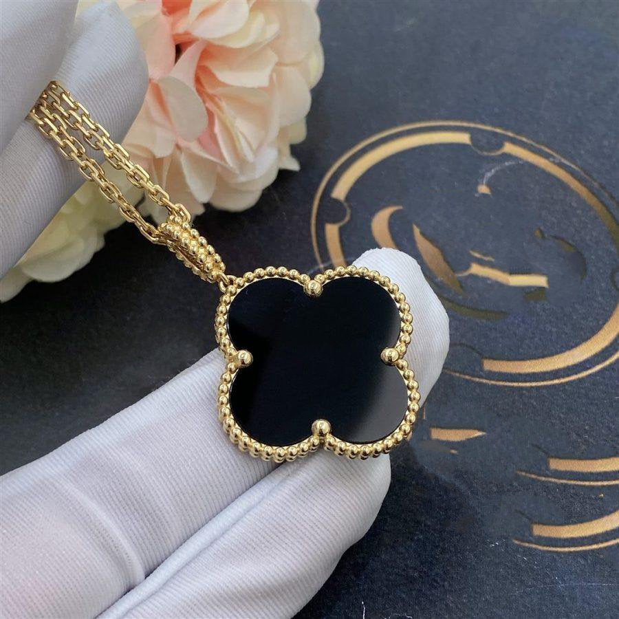 [Avelora Jewelry ]CLOVER 25MM GOLD ONYX BIG CLOVER NECKLACE