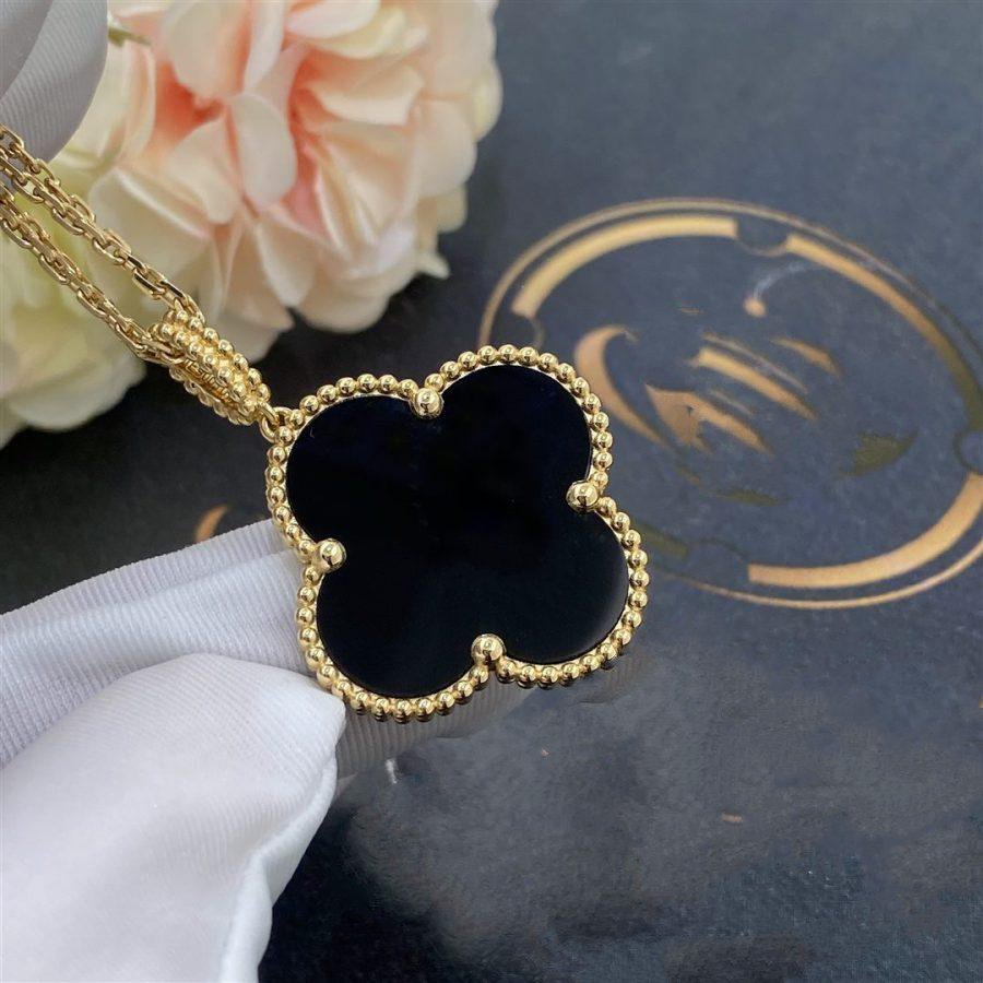 [Avelora Jewelry ]CLOVER 25MM GOLD ONYX BIG CLOVER NECKLACE