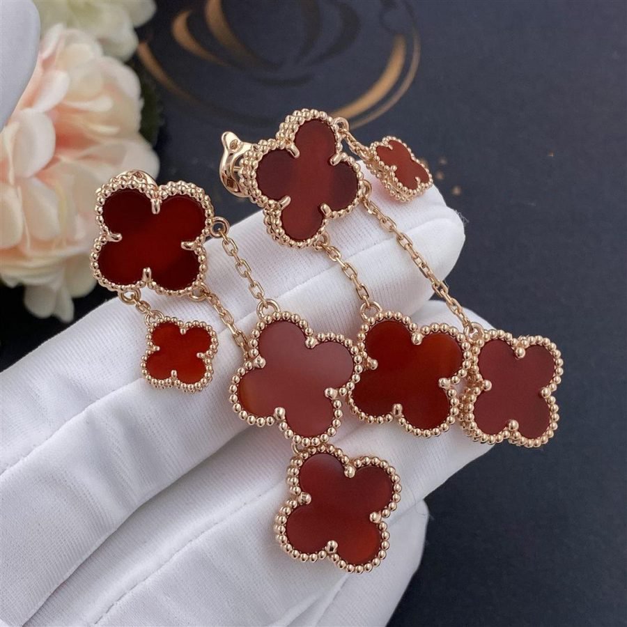 [Avelora Jewelry ]CLOVER EARRINGS CARNELIAN 4 MOTIFS PINK GOLD