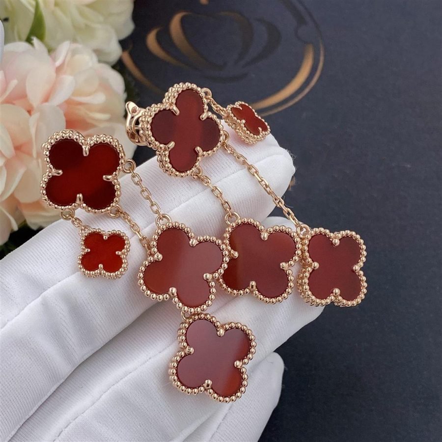 [Avelora Jewelry ]CLOVER EARRINGS CARNELIAN 4 MOTIFS PINK GOLD