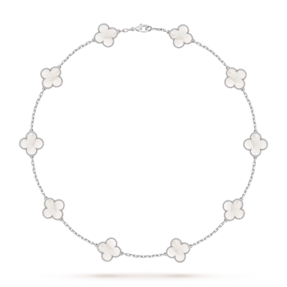[Avelora]CLASSIC LUCKY 10-MOTIF CLOVER NECKLACE WHITE GOLD COLLECTION