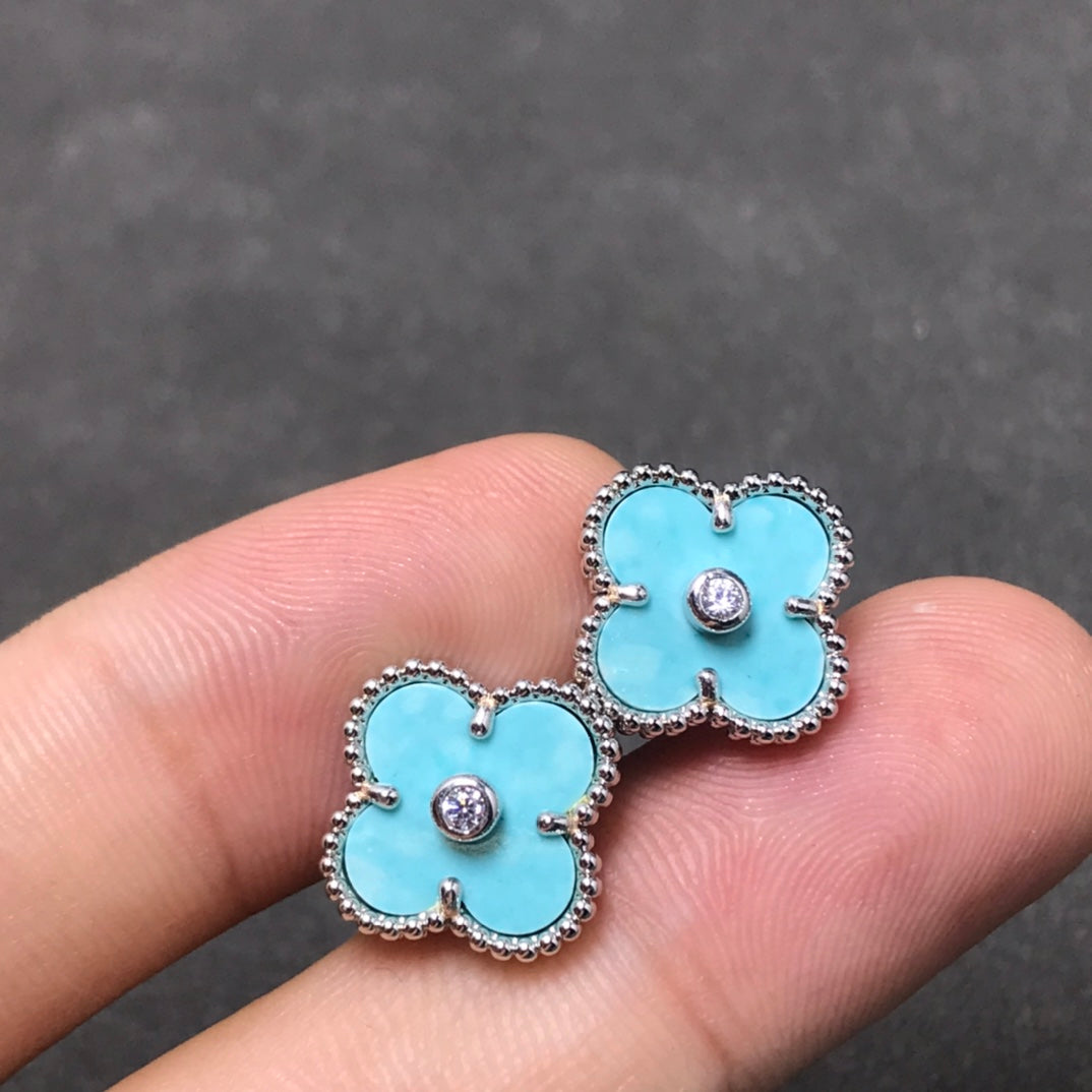 [Avelora Jewelry ]CLOVER 1 DIAMOND BLUE SKY SILVER EARRINGS