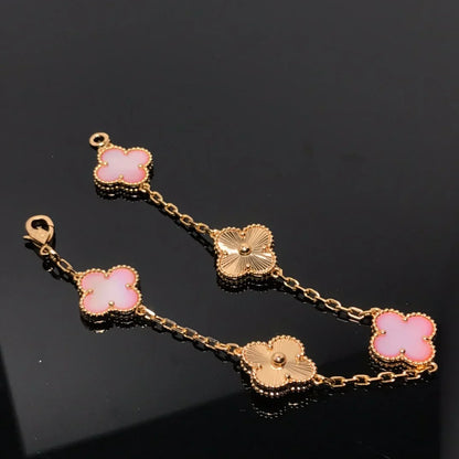 [Avelora]LUCKY CLOVER 5-MOTIF BRACELET - PINK MOTHER-OF-PEARL COLLECTION