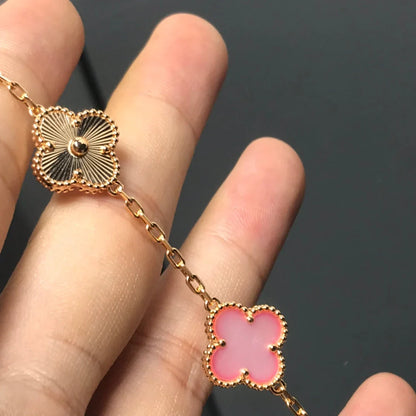 [Avelora]LUCKY CLOVER 5-MOTIF BRACELET - PINK MOTHER-OF-PEARL COLLECTION