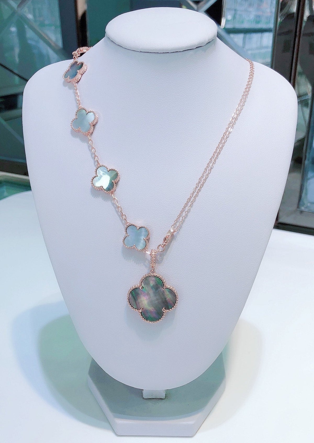 [Avelora Jewelry ]COMBINED BRACELET 5 MOTIFS AND NECKLACE DARK MOP ROSE GOLD