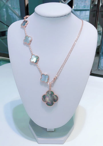 [Avelora Jewelry ]COMBINED BRACELET 5 MOTIFS AND NECKLACE DARK MOP ROSE GOLD