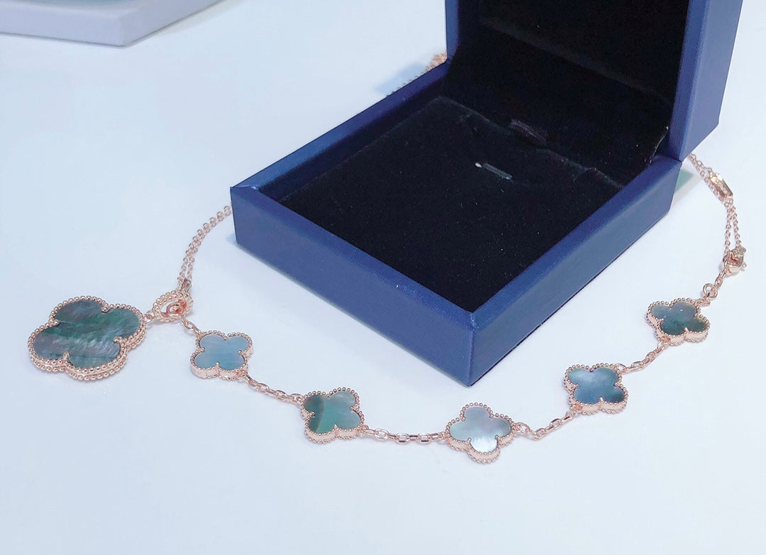 [Avelora Jewelry ]COMBINED BRACELET 5 MOTIFS AND NECKLACE DARK MOP ROSE GOLD