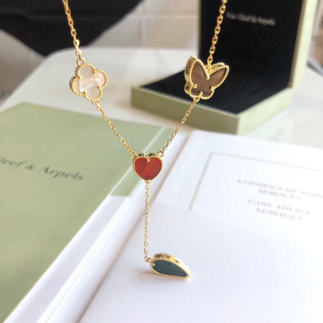 [Avelora Jewelry ]LUCKY SPRING 4 MOTIFS ROSE GOLD NECKLACE