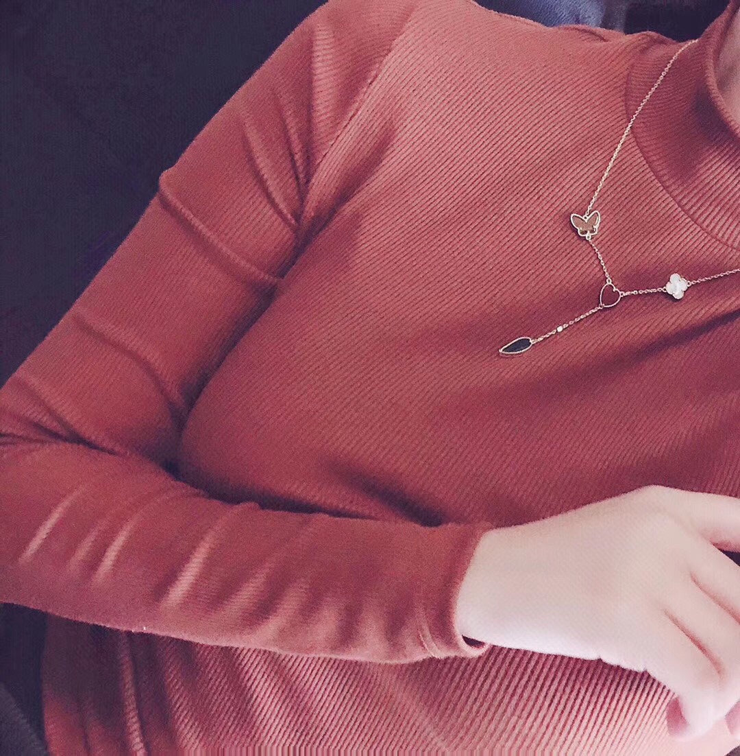 [Avelora Jewelry ]LUCKY SPRING 4 MOTIFS ROSE GOLD NECKLACE