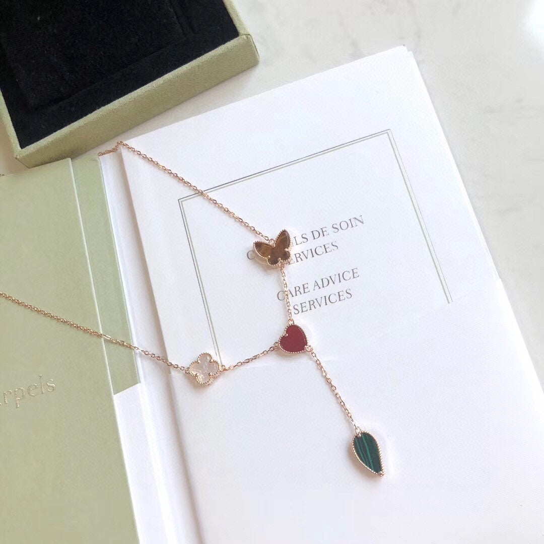 [Avelora Jewelry ]LUCKY SPRING 4 MOTIFS ROSE GOLD NECKLACE