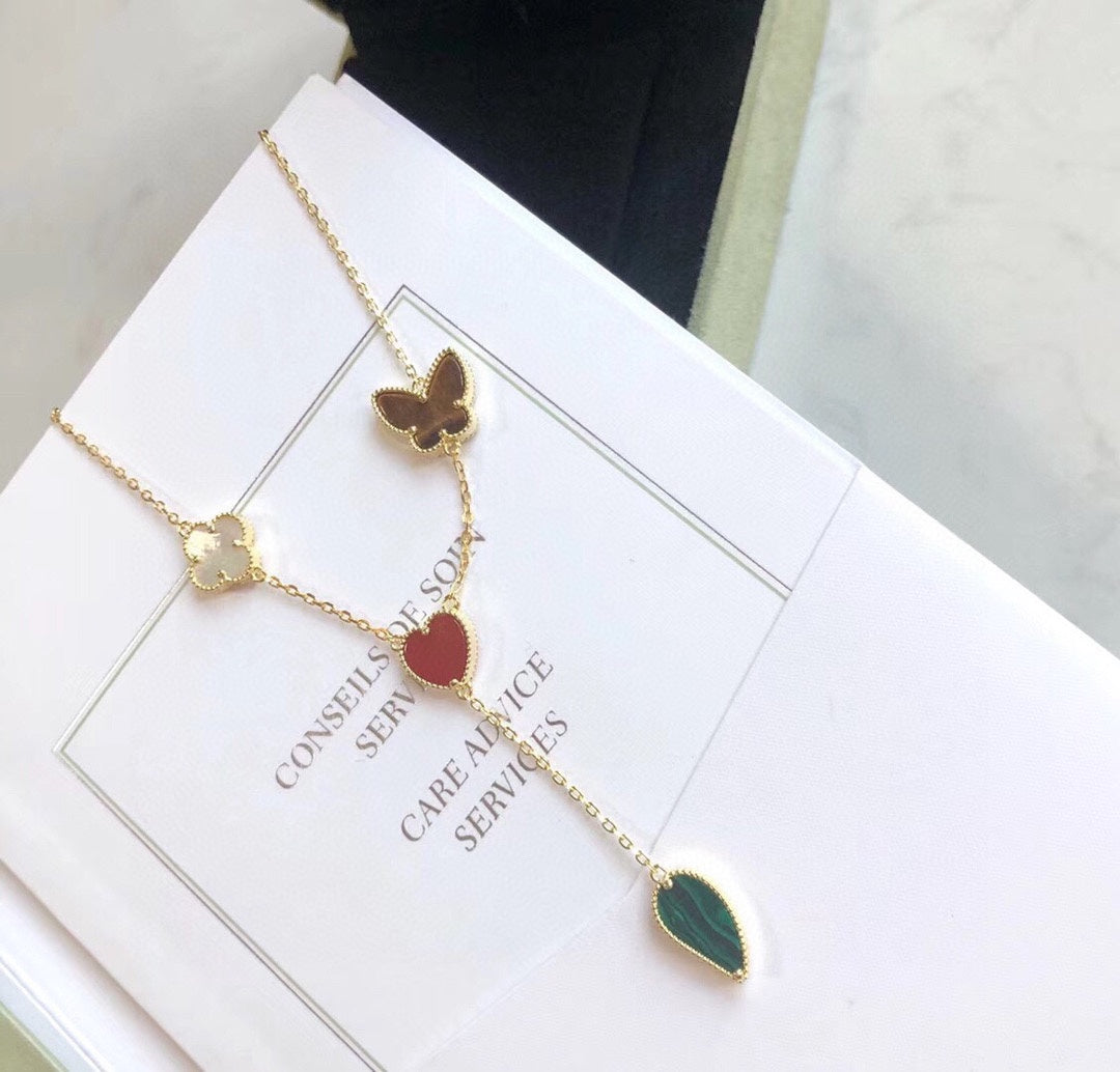 [Avelora Jewelry ]LUCKY SPRING 4 MOTIFS ROSE GOLD NECKLACE