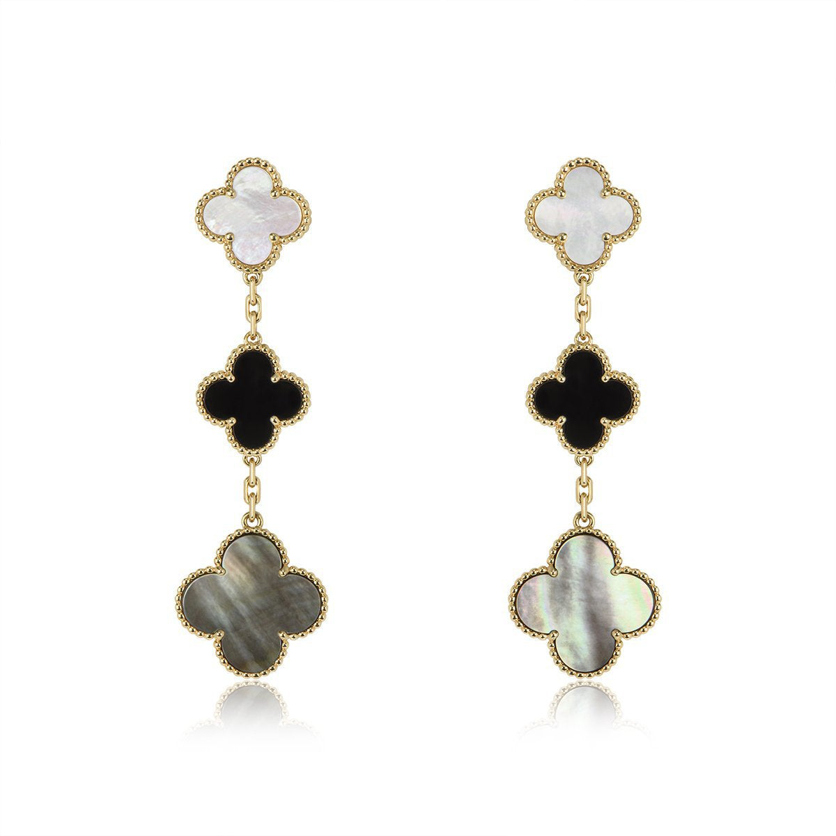 [Avelora Jewelry ]CLOVER EARRINGS GOLD ONYX MOP 3 MOTIF
