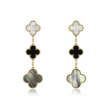 [Avelora Jewelry ]CLOVER EARRINGS GOLD ONYX MOP 3 MOTIF