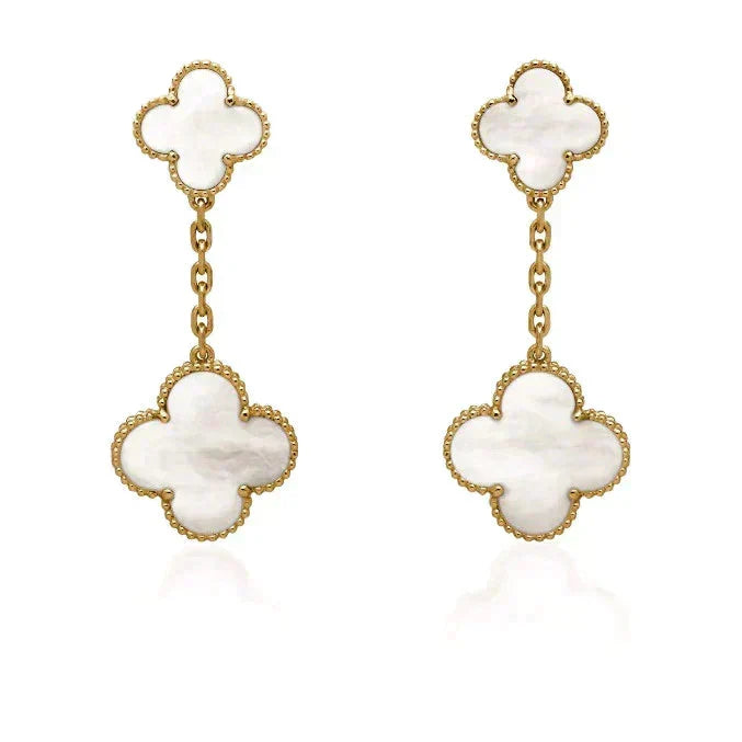 [Avelora Jewelry ]CLOVER 2 MOTIF WHITE MOP EARRINGS