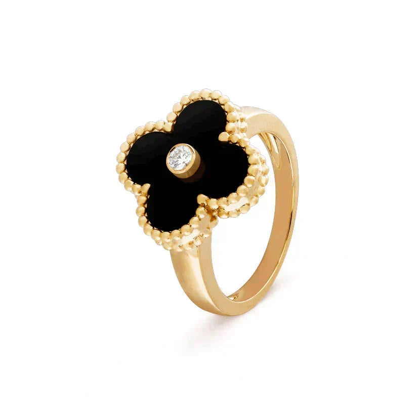 [Avelora Jewelry ]CLOVER ONYX RING GOLD DIAMOND